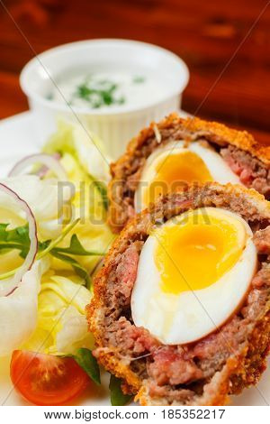 English Food, Scotch Eggs Served With Lettuce