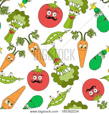Pattern. Funny vegetables. Vector illustration. Picture for children.