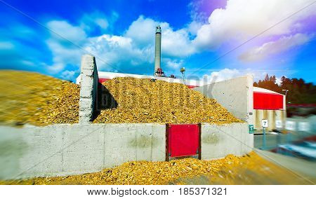 bio power plant. recycling facility against blue sky