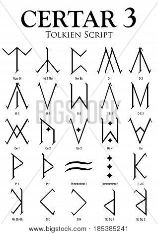 CERTAR Alphabet 3 - Tolkien Script on white background - Vector Image