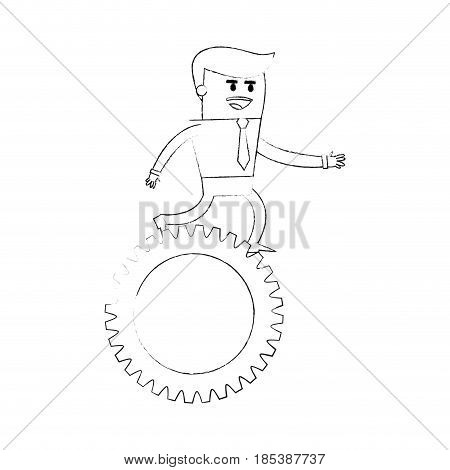 blurred silhouette image cartoon business man riding a gear vector illustration