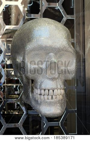 ROME, ITALY - SEPTEMBER 03: Philipp Plein shop with a shiny skull located on Piazza di Spagna, near Via Condotti in Rome, Italy on September 03, 2016.