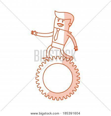 red silhouette image cartoon business man riding a gear vector illustration