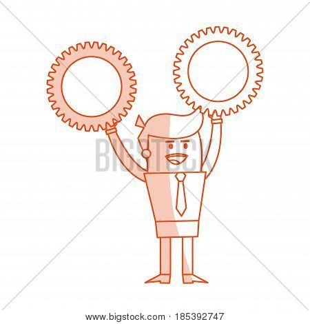 red silhouette image cartoon business man holding a gears vector illustration