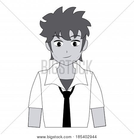 teenager boy anime cartoon black and white vector illustration