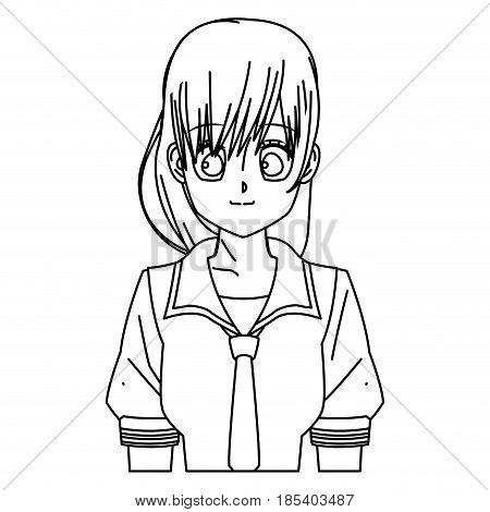 cartoon girl anime character outline vector illustration