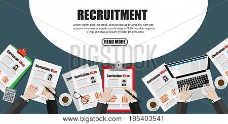 Human resource or HR management info graphic element and background. recruitment process.Flat designed vector illustration.