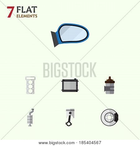 Flat Component Set Of Heater, Auto Component, Packing And Other Vector Objects. Also Includes Silencer, Combustion, Disk Elements.