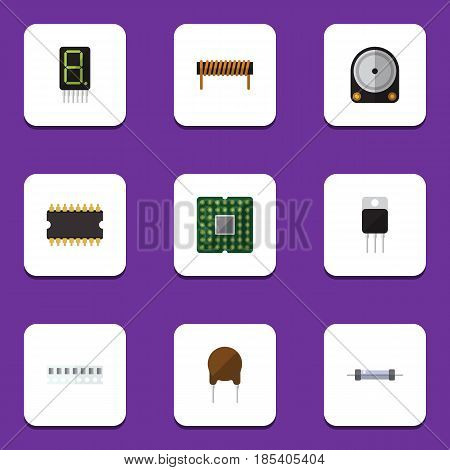 Flat Device Set Of Triode, Resistor, Display And Other Vector Objects. Also Includes Hard, Calculate, Display Elements.