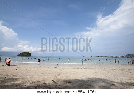 SATTAHIP CHONBURI THAILAND,APRIL 14,2017 : Playing on the beach at Hat Nang Ram Sattahip Chonburi Thailand.