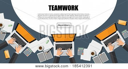 People working on Computer Laptop. Team working process Concept.