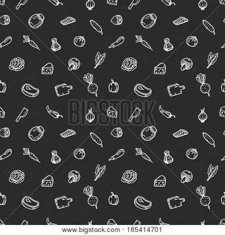 Set of food hand drawn doodles. Vector seamless pattern. Background for menu or another restaurant decoration.