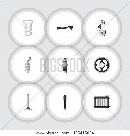 Flat Component Set Of Cambelt, Combustion, Belt And Other Vector Objects. Also Includes Combustion, Segment, Engine Elements.