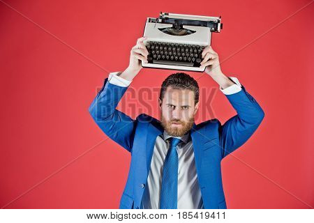 Handsome Man With Typewriter In Fashion Business Suit