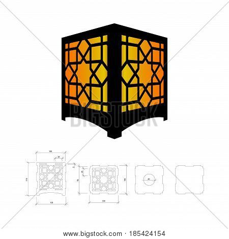 Cut out template for lamp, candle holder, lantern or chandelier (plywood 3 mm).  Shadow box with oriental geometric design. Scheme is suitable for a laser cutting or printing