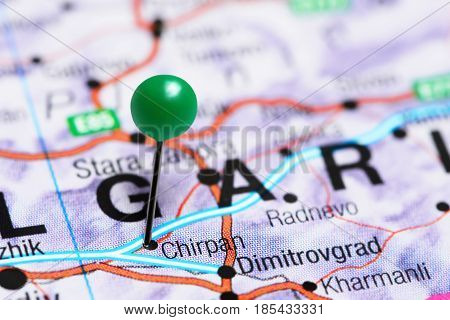 Chirpan pinned on a map of Bulgaria