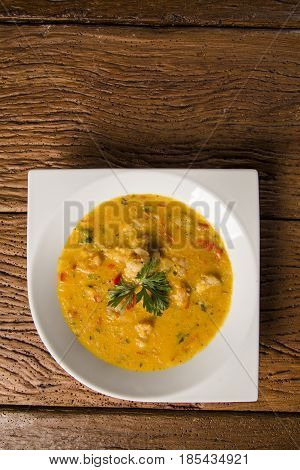 Shrimp Bobo - A Brazilian Dish Of Shrimp In A Pure Of Manioc Meal And Coconut Milk. Bobo De Camarao.