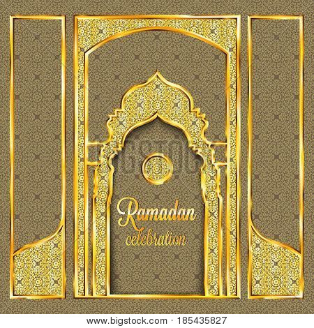 Ramadan Kareem Greeting Card With Traditional Islamic Pattern, Invitation Or Brochure In Eastern Sty