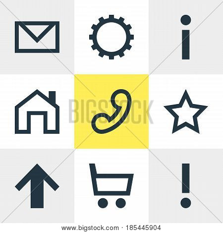 Vector Illustration Of 9 User Icons. Editable Pack Of Wheelbarrow, Letter, Mainpage And Other Elements.