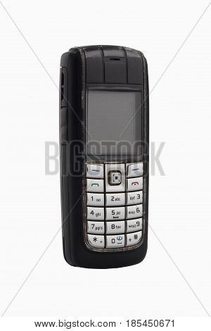 Old-fashioned portable telephone isolated on white background