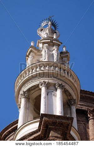 ROME, ITALY - SEPTEMBER 03: The bell tower of Basilica di Sant Andrea delle Fratte, Rome, Italy on September 03, 2016.