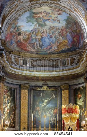ROME, ITALY - SEPTEMBER 03: The fresco of The Miracle of Multiplication on the main apse of Basilica di Sant Andrea delle Fratte, Rome, Italy on September 03, 2016.