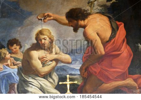 ROME, ITALY - SEPTEMBER 03: The Baptism of Christ in Chapel of St John the Baptist, Basilica di Sant Andrea delle Fratte, Rome, Italy on September 03, 2016.