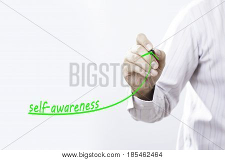 Businessman draw growing line symbolize growing self-awareness.