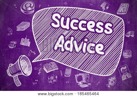 Success Advice on Speech Bubble. Hand Drawn Illustration of Shrieking Horn Speaker. Advertising Concept.