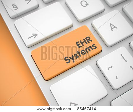 Business Concept: EHR Systems - Electronic Health Record on the Conceptual Keyboard lying on the Orange Background. 3D Render.