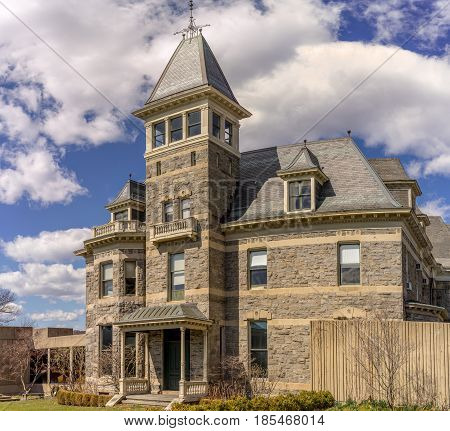 Glenview Mansion built in 1877 once the home of one John Bond Travor now forms a large part of the Hudson River Museum.