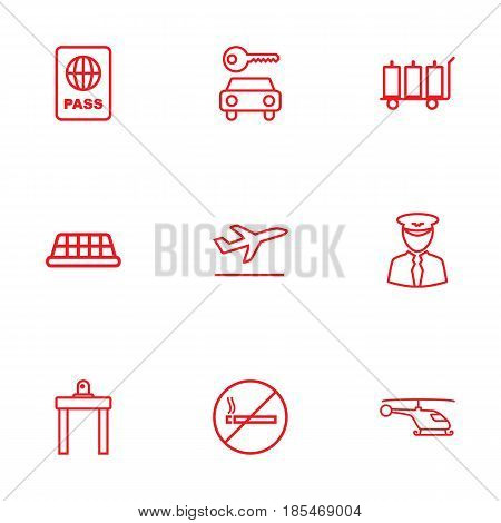 Set Of 9 Land Outline Icons Set.Collection Of Flight, Certification, Taxi And Other Elements.