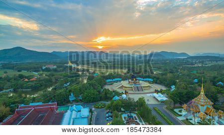 Sunset At Wat Huay Mongkol Temple