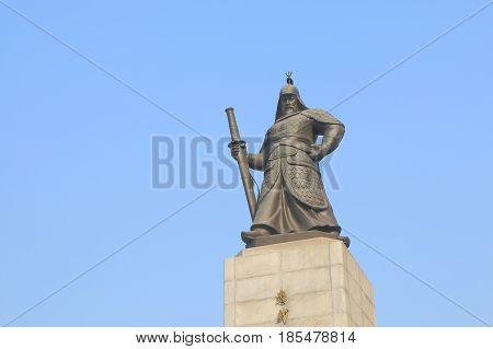 SEOUL SOUTH KOREA - OCTOBER 20, 2016: Admiral Yi Su Shin Monument in Seoul South Korea. Yi Sun Shin was a Korean naval commander famed for his victories against the Japanese navy during the Imjin war.