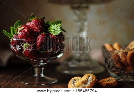 Tasty juicy beautiful strawberry in a vase