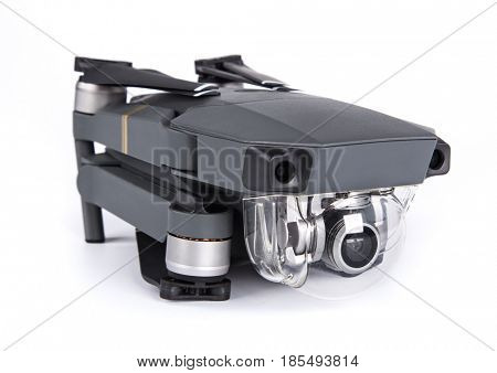 DJI Mavic Pro drone: Prague MAY 4, 2017. Closeup,on white background. One of the most portable drones in the market,with 4k ultra hd.