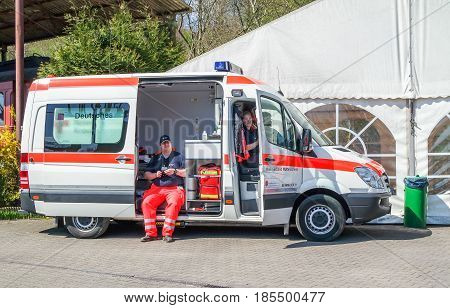 BOCHUM , GERMANY - APRIL 18 2015 : Germany ambulance waiting to help