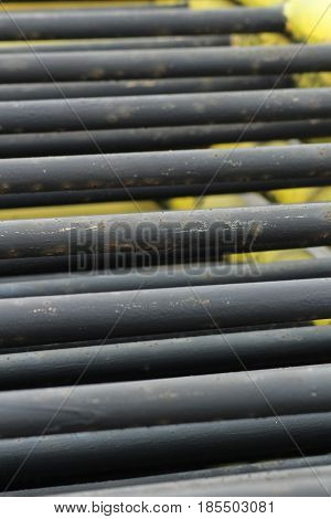 Detail of metal roadblocks/ This is a detail of metal roadblocks placed on the ground.