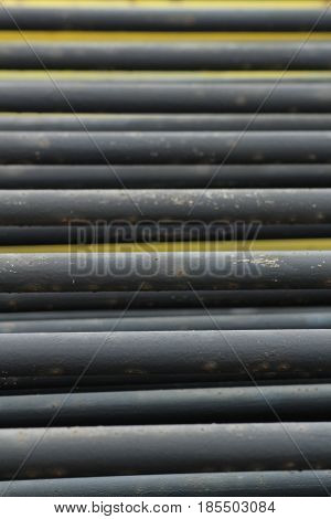 Detail of metal roadblocks/ This is a detail of metal roadblocks placed on the ground.