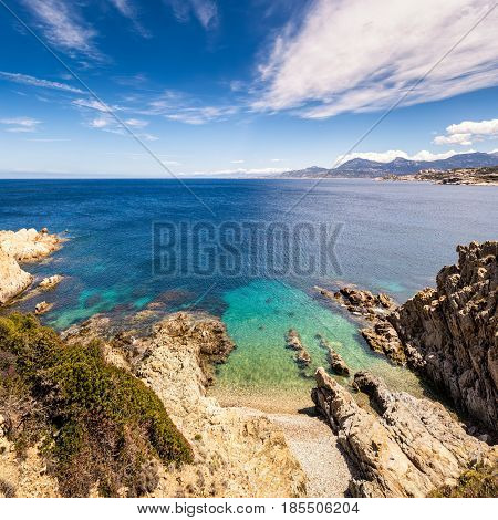 Turquoise Sea And Rocky Coastline At Revellata In Corsica