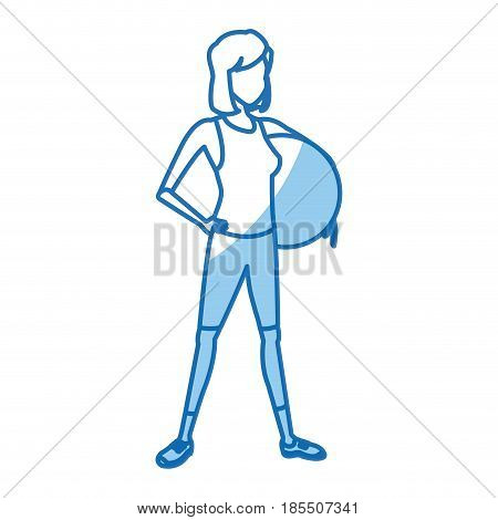 cartoon girl fitball pilates sport vector illustration