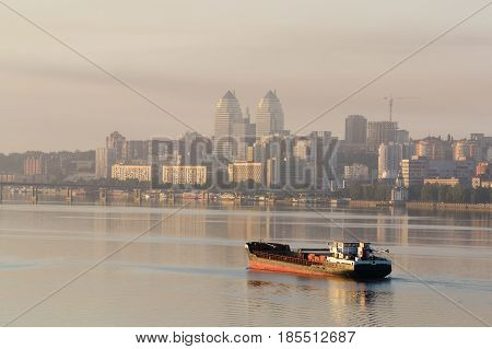 Ship Sailing On The River In The Morning At Dawn I