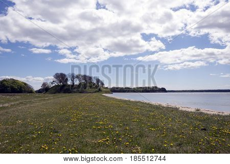 Springtime Danish coastline. Littlebelt and the beach to the right.