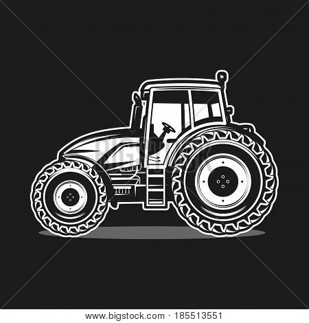 white tractor on black background vector illustration
