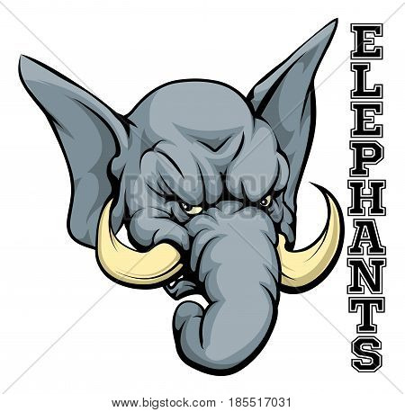 An illustration of a cartoon elephant sports team mascot with the text Elephants