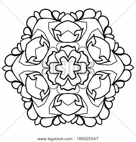 Monochrome mandala. Symmetrical pattern. Illustration for the album. Eastern ornamental ornament. Beautiful outline for coloring.