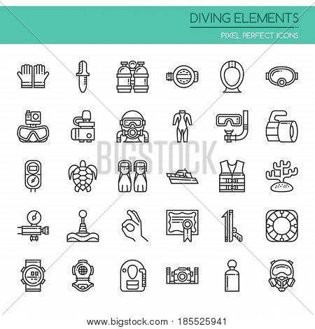 Diving Elements , Thin Line and Pixel Perfect Icons
