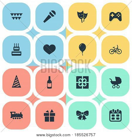 Vector Illustration Set Of Simple Celebration Icons. Elements Confectionery, Aerostat, Cap And Other Synonyms Party, Ribbon And Hat.