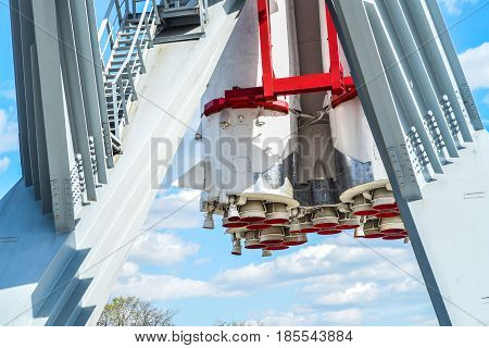 Missile engine first step of space rocket.