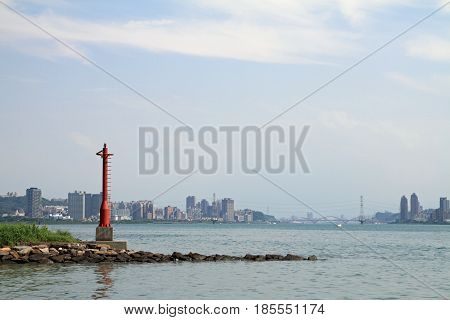 Tamsui river and cityscape of Tamsui Taipei Taiwan